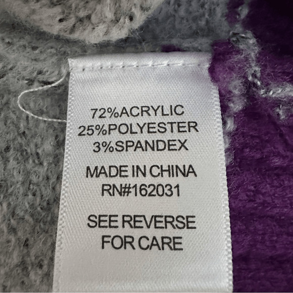 Tint & Shadow Women Petite M Fair Isle Sweater Gray Purple Crewneck Knit - Picture 6 of 8